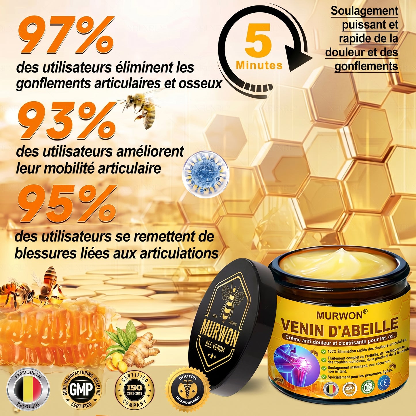 30 % de réduction 🎁🎁 | Crème 𝐌𝐔𝐑𝐖𝐎𝐍® au venin d’abeille pour soulager les douleurs et favoriser le bien-être articulaire ✨✨✨ (Spécialement pour les seniors)